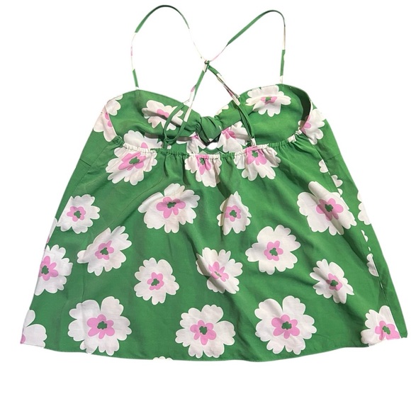 On 34th Floral Tie-Front Floral Cami Green Adjustable Straps Flowy Size Medium - Picture 4 of 6